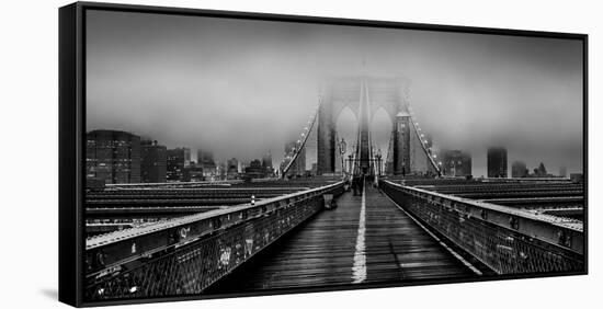 Fog over the Brooklyn Bridge, Brooklyn, Manhattan, New York City, New York State, USA-null-Framed Stretched Canvas