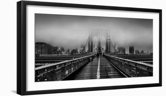 Fog over the Brooklyn Bridge, Brooklyn, Manhattan, New York City, New York State, USA-null-Framed Photographic Print