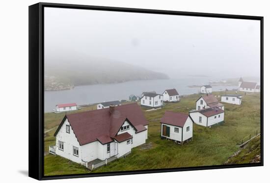 Fog Rolls in over the Small Preserved Fishing Village of Battle Harbour-Michael Nolan-Framed Stretched Canvas