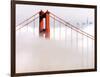 Fog Swirls and Covers All of Golden Gate Bridge Save the North Tower and the Tips of Skyscrapers-null-Framed Photographic Print