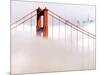 Fog Swirls and Covers All of Golden Gate Bridge Save the North Tower and the Tips of Skyscrapers-null-Mounted Photographic Print