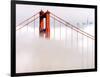 Fog Swirls and Covers All of Golden Gate Bridge Save the North Tower and the Tips of Skyscrapers-null-Framed Photographic Print