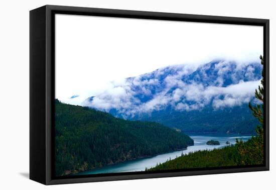 Foggy Afternoon In The Pacific Northwest Looking At Diablo Lake In North Cascades National Park, Wa-Hannah Dewey-Framed Stretched Canvas