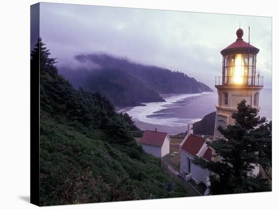 Foggy Day at the Heceta Head Lighthouse, Oregon, USA-Janis Miglavs-Stretched Canvas