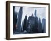 Foggy Evening in the City-Dan Meneely-Framed Art Print