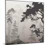 Foggy Landscape with Silhouette of Forest, Pine Trees and Deer, Brown Tones-eva_mask-Mounted Art Print