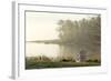 Foggy Morning in Spring, Chair Overlooking Casco Bay, Freeport, Maine-Rob Sheppard-Framed Photographic Print