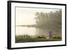 Foggy Morning in Spring, Chair Overlooking Casco Bay, Freeport, Maine-Rob Sheppard-Framed Photographic Print