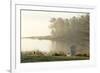 Foggy Morning in Spring, Chair Overlooking Casco Bay, Freeport, Maine-Rob Sheppard-Framed Photographic Print