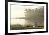 Foggy Morning in Spring, Chair Overlooking Casco Bay, Freeport, Maine-Rob Sheppard-Framed Photographic Print