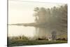 Foggy Morning in Spring, Chair Overlooking Casco Bay, Freeport, Maine-Rob Sheppard-Stretched Canvas