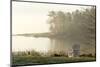 Foggy Morning in Spring, Chair Overlooking Casco Bay, Freeport, Maine-Rob Sheppard-Mounted Photographic Print