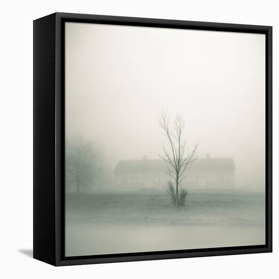 Foggy Morning Scene with Barn-Kevin Cruff-Framed Stretched Canvas