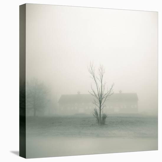 Foggy Morning Scene with Barn-Kevin Cruff-Stretched Canvas