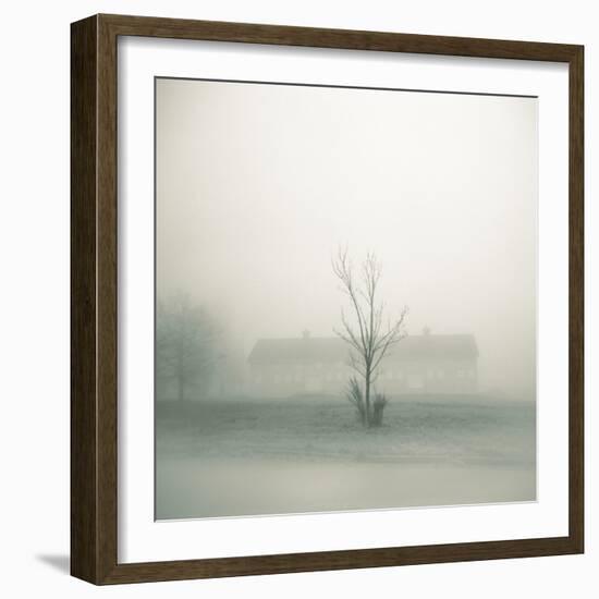 Foggy Morning Scene with Barn-Kevin Cruff-Framed Photographic Print