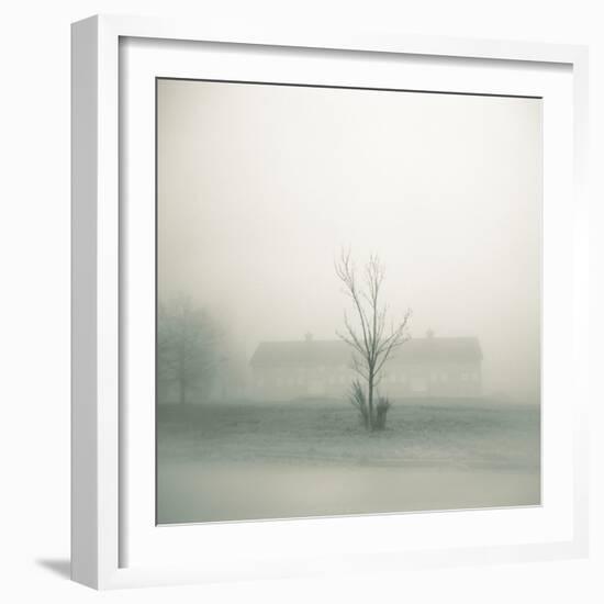 Foggy Morning Scene with Barn-Kevin Cruff-Framed Photographic Print