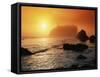 Foggy Sunset at Ruby Beach-James Randklev-Framed Stretched Canvas