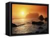 Foggy Sunset at Ruby Beach-James Randklev-Framed Stretched Canvas