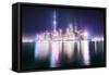 Foggy yet colorful skyline of Shanghai Pudong at night, Shanghai, China, Asia-Andreas Brandl-Framed Stretched Canvas