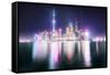 Foggy yet colorful skyline of Shanghai Pudong at night, Shanghai, China, Asia-Andreas Brandl-Framed Stretched Canvas