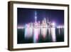 Foggy yet colorful skyline of Shanghai Pudong at night, Shanghai, China, Asia-Andreas Brandl-Framed Photographic Print