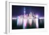 Foggy yet colorful skyline of Shanghai Pudong at night, Shanghai, China, Asia-Andreas Brandl-Framed Photographic Print