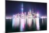 Foggy yet colorful skyline of Shanghai Pudong at night, Shanghai, China, Asia-Andreas Brandl-Mounted Photographic Print