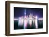 Foggy yet colorful skyline of Shanghai Pudong at night, Shanghai, China, Asia-Andreas Brandl-Framed Photographic Print