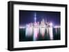 Foggy yet colorful skyline of Shanghai Pudong at night, Shanghai, China, Asia-Andreas Brandl-Framed Photographic Print