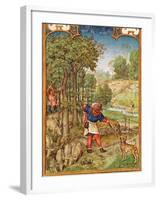 Fol.11V the Month of November: Harvesting Acorns for the Pigs and Hunting-Flemish-Framed Giclee Print