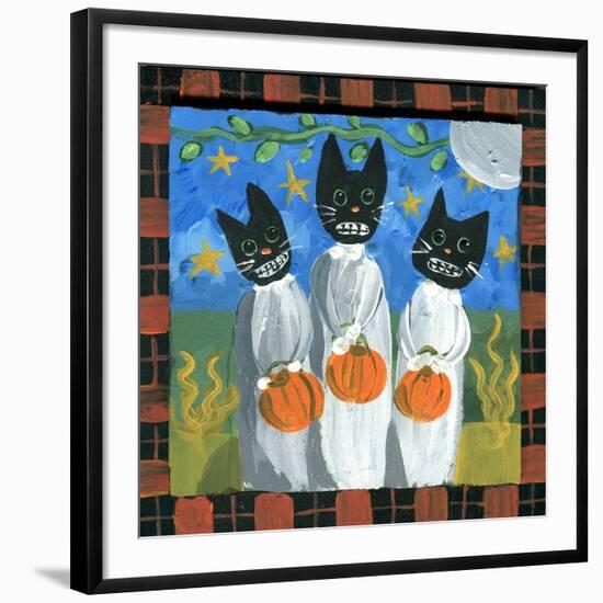 Folk Art Black Cats Halloween-sylvia pimental-Framed Art Print