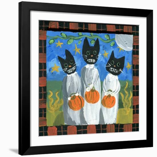 Folk Art Black Cats Halloween-sylvia pimental-Framed Art Print