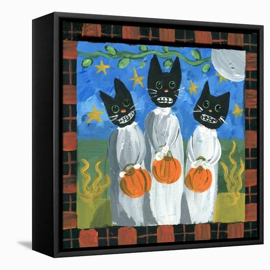 Folk Art Black Cats Halloween-sylvia pimental-Framed Stretched Canvas