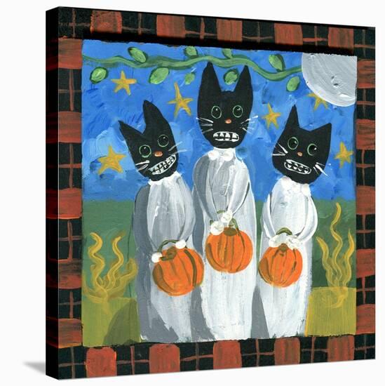Folk Art Black Cats Halloween-sylvia pimental-Stretched Canvas