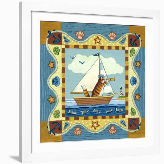 Folk Art Cat Sailing-Geraldine Aikman-Framed Giclee Print