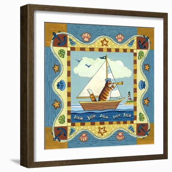 Folk Art Cat Sailing-Geraldine Aikman-Framed Giclee Print