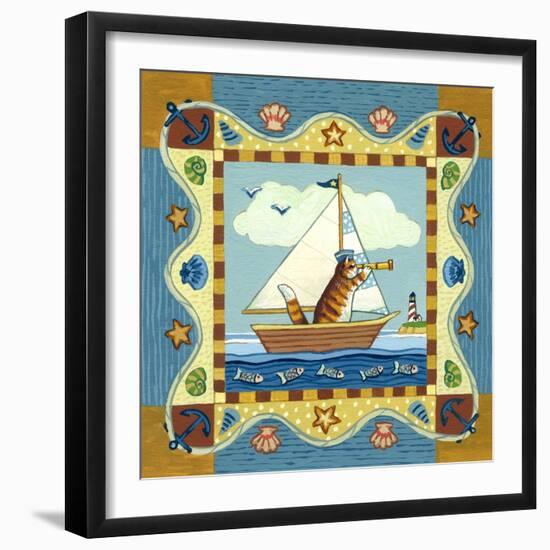 Folk Art Cat Sailing-Geraldine Aikman-Framed Giclee Print