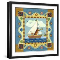 Folk Art Cat Sailing-Geraldine Aikman-Framed Giclee Print