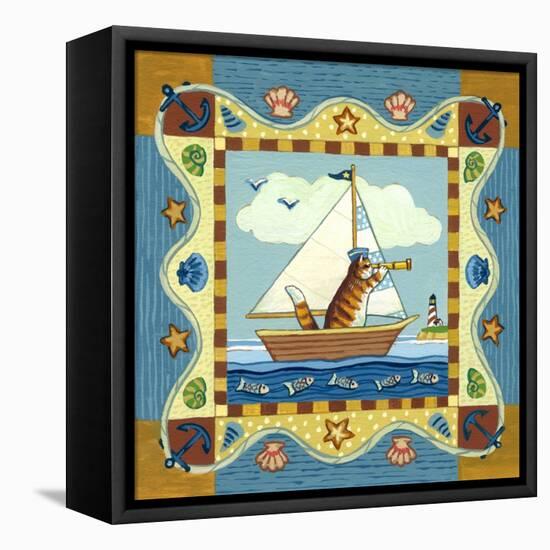 Folk Art Cat Sailing-Geraldine Aikman-Framed Stretched Canvas