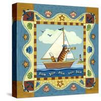 Folk Art Cat Sailing-Geraldine Aikman-Stretched Canvas