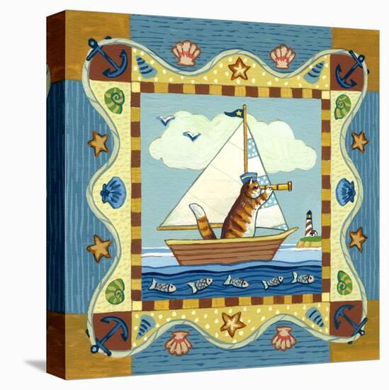 Folk Art Cat Sailing-Geraldine Aikman-Stretched Canvas