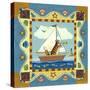 Folk Art Cat Sailing-Geraldine Aikman-Stretched Canvas