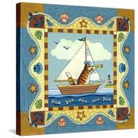 Folk Art Cat Sailing-Geraldine Aikman-Stretched Canvas