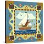 Folk Art Cat Sailing-Geraldine Aikman-Stretched Canvas