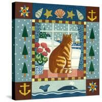 Folk Art Cat Winter-Geraldine Aikman-Stretched Canvas