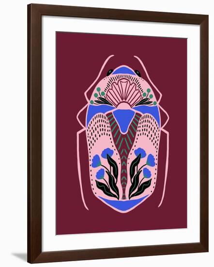 Folk Beetle - Burgundy-Tara Reed-Framed Art Print