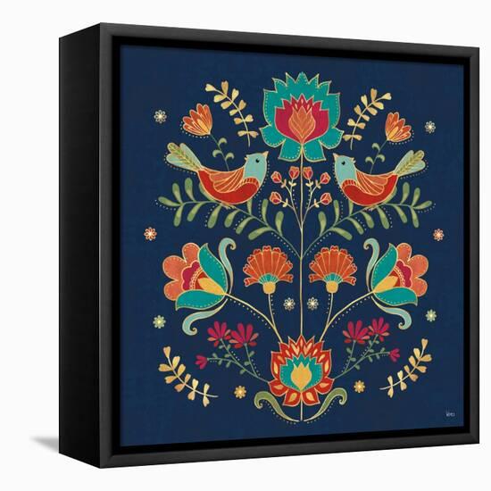 Folk Floral II Dark-Veronique Charron-Framed Stretched Canvas