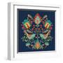 Folk Floral III Dark-Veronique Charron-Framed Art Print