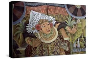 Folk Painting of Male Dancer, Bali, Indonesia-null-Stretched Canvas