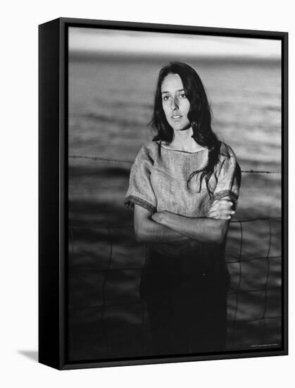 Folk Singer Joan Baez on the Beach Near Her Home-Ralph Crane-Framed Stretched Canvas